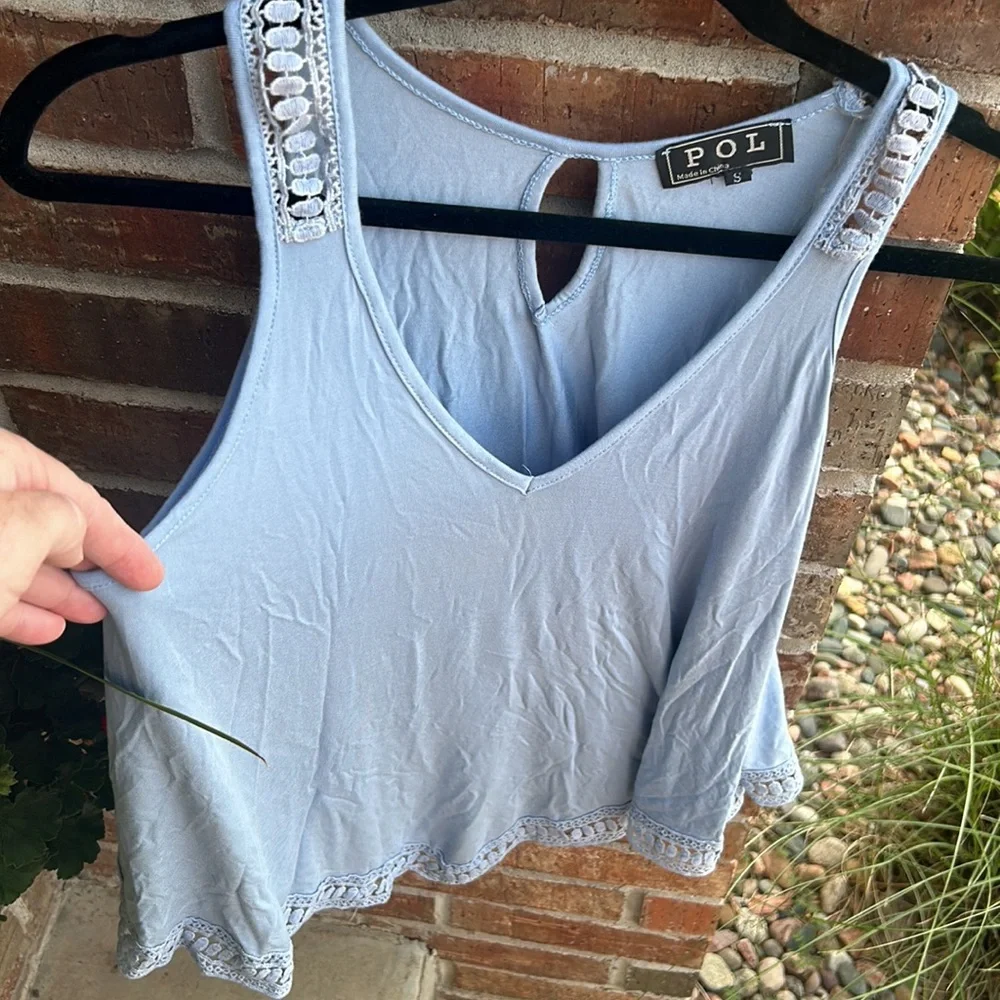 POL Ladies S Oversized Embellished Blue Gray Tank Top